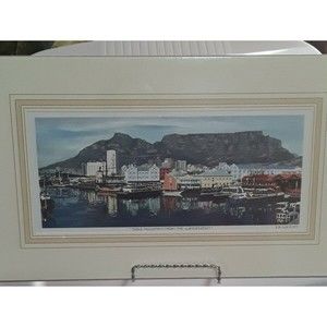 Vtg J.H. Wright  Painting Lithograph "Table Mountain From The Waterfront" 11x5 i